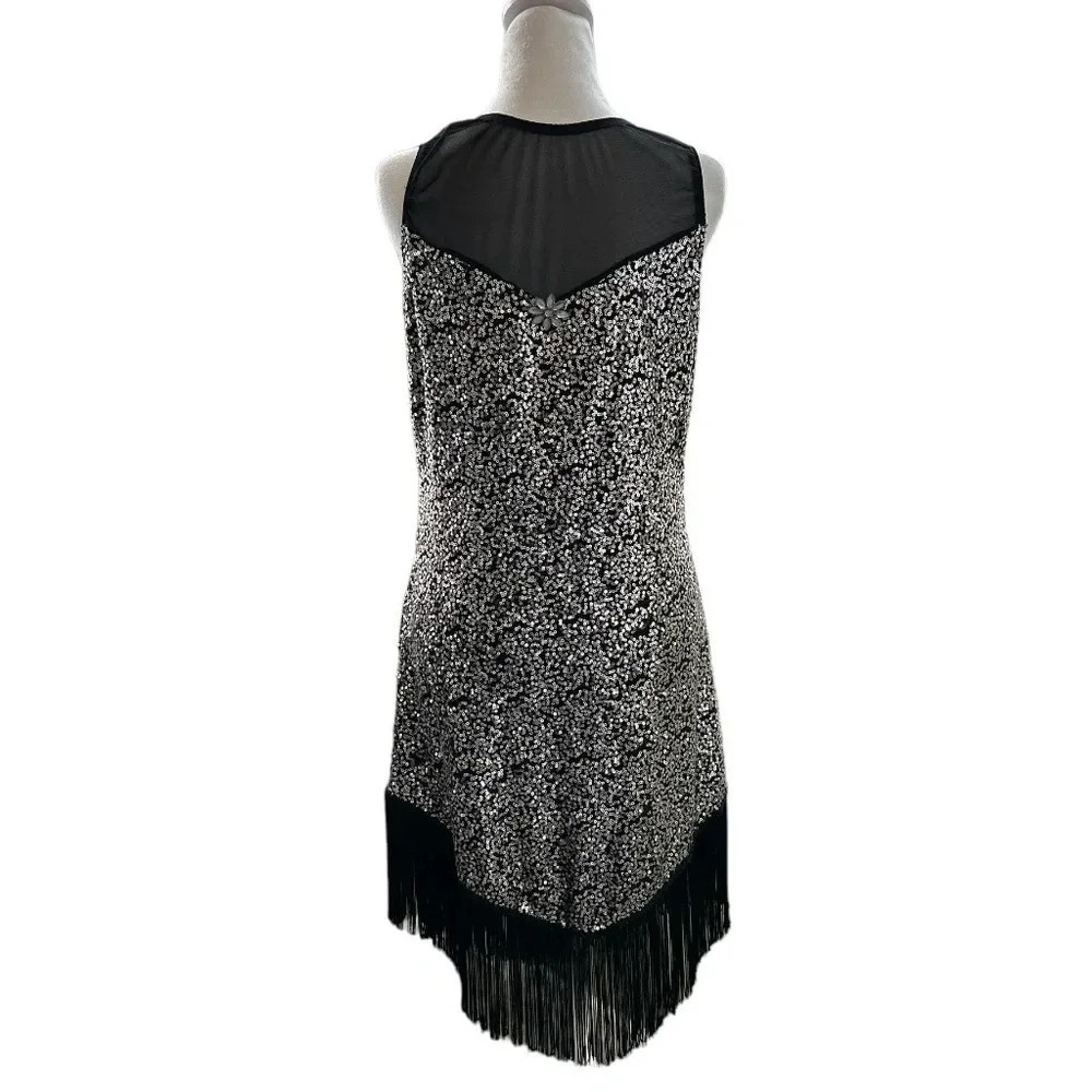 1920's Style Black  Sequin  Mini Dress  w/ Fringe by Fina LA‎